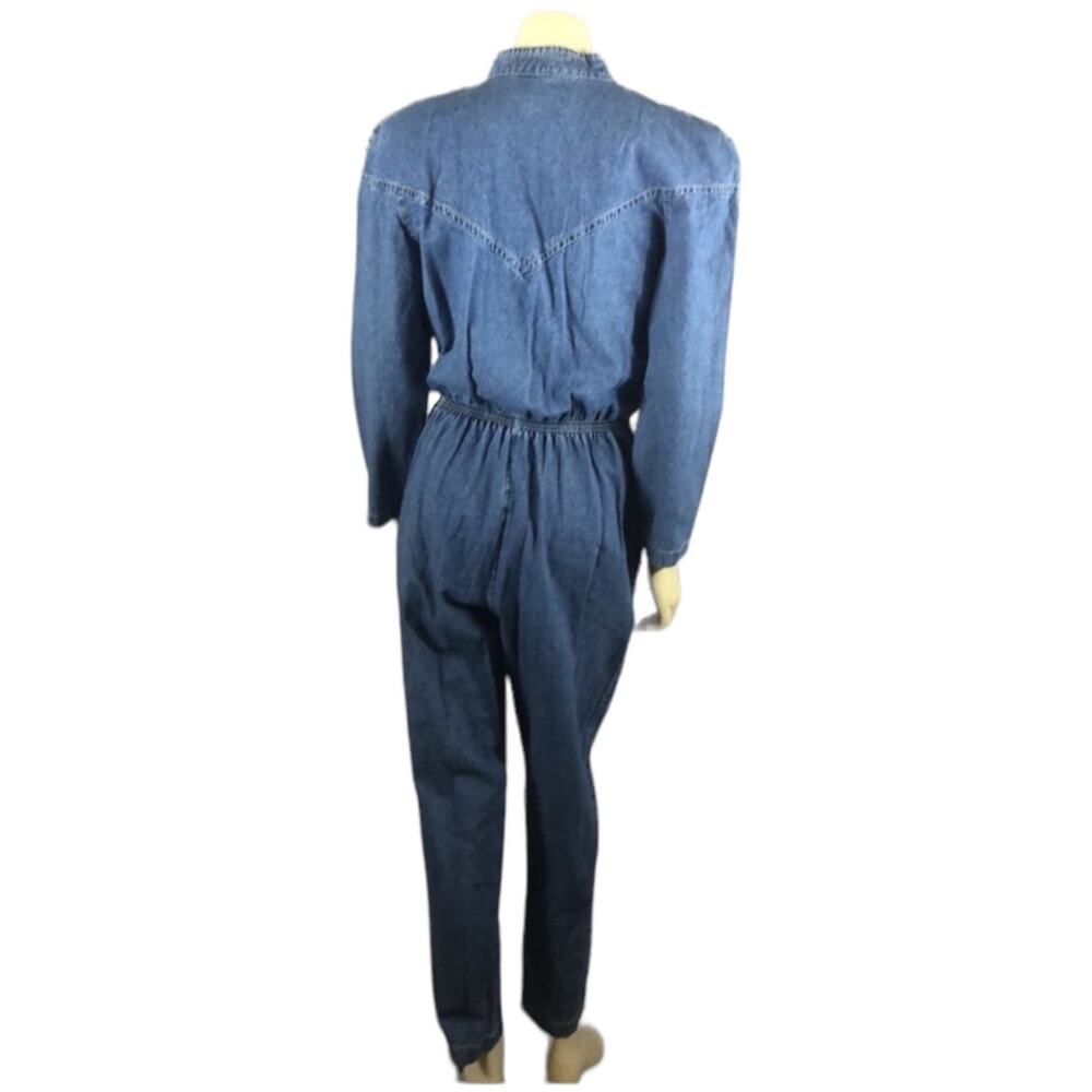 Vintage 1980s Torpedo International Denim Jumpsuit USA Western medium - Picture 3 of 12